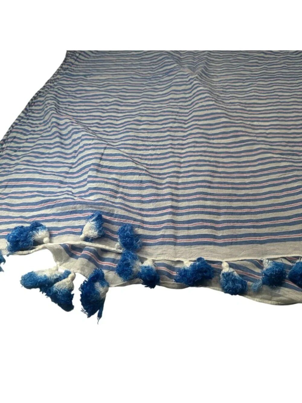 Kate Spade Candy Stripe Tassel Fringe Shawl Womens Wrap Scarf Cotton Sarong